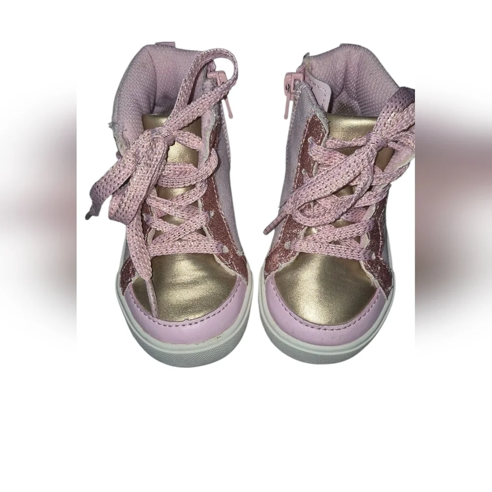 Stylish Pink and Gold Kids High-Top Sneakers